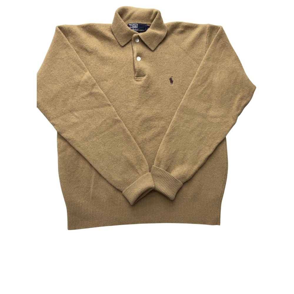 Polo By Ralph Lauren Sweater Mens Medium Brown Lambswool Polo Collar Knit Logo